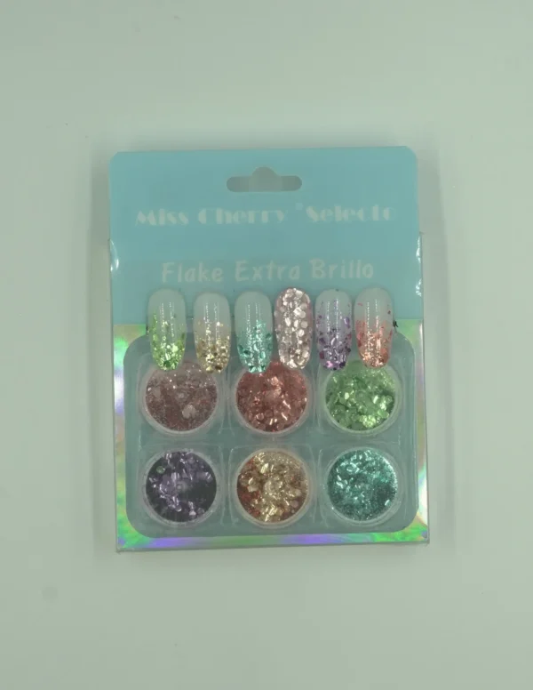 Efecto Flake Extra Brillo Miss Cherry 06 pzas